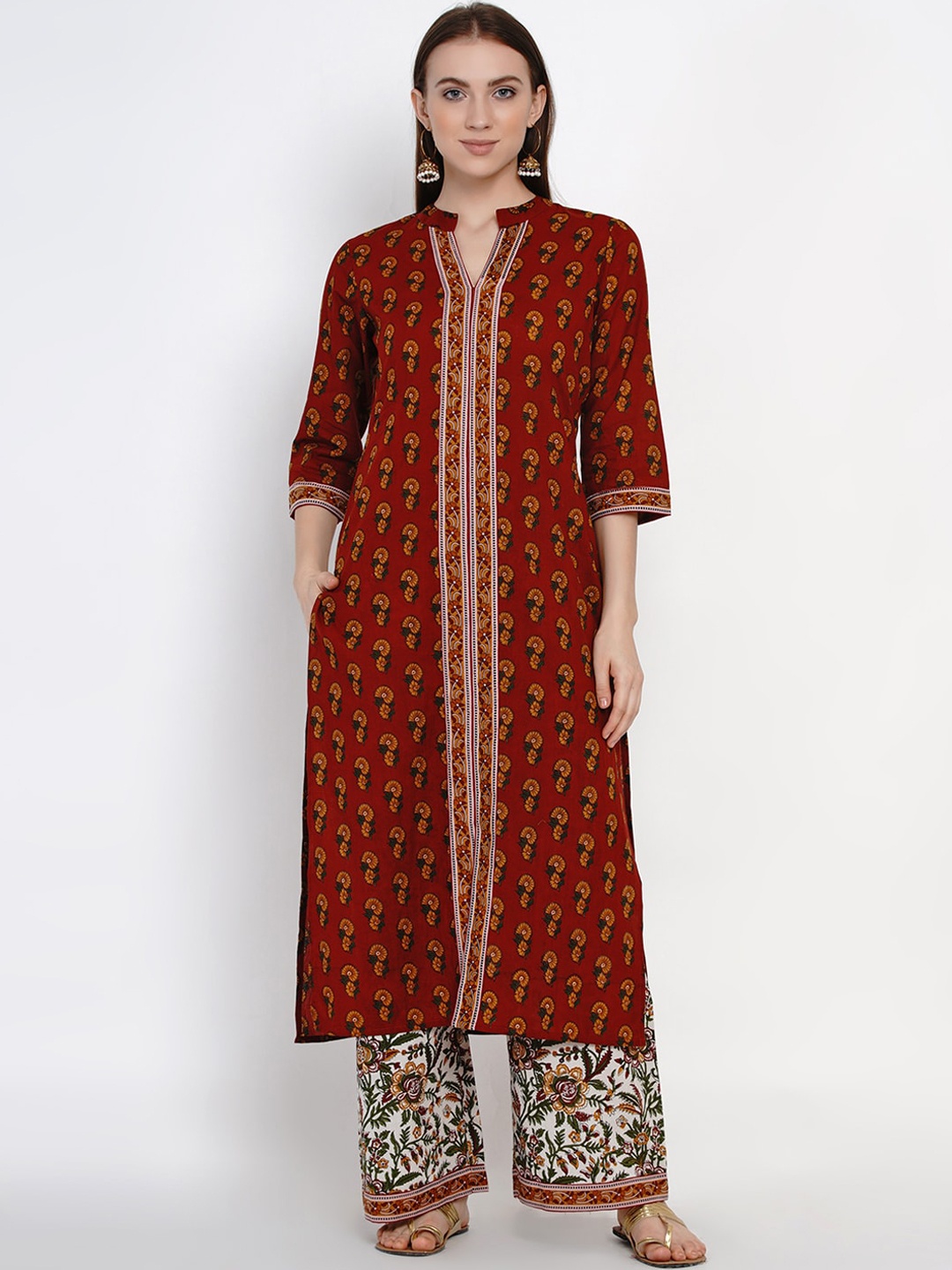 

Yuris Women Red Printed Kurta with Palazzos