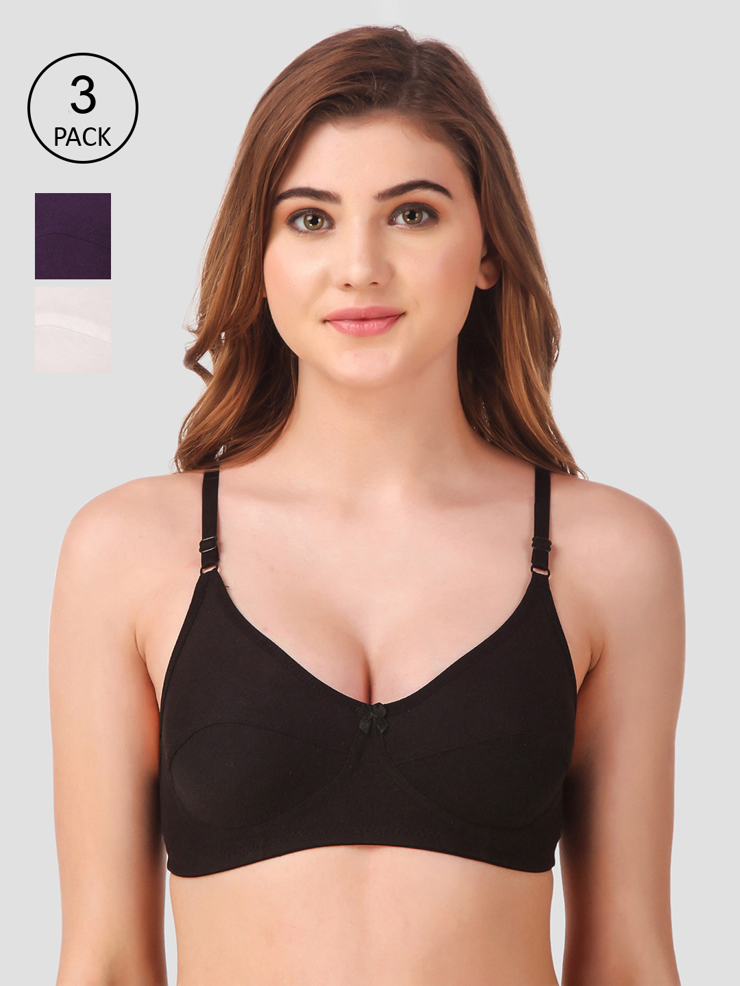 

Fasense Women Pack of 3 Solid Non-Wired Non-Padded Everyday Bras BVCOM014F, Burgundy