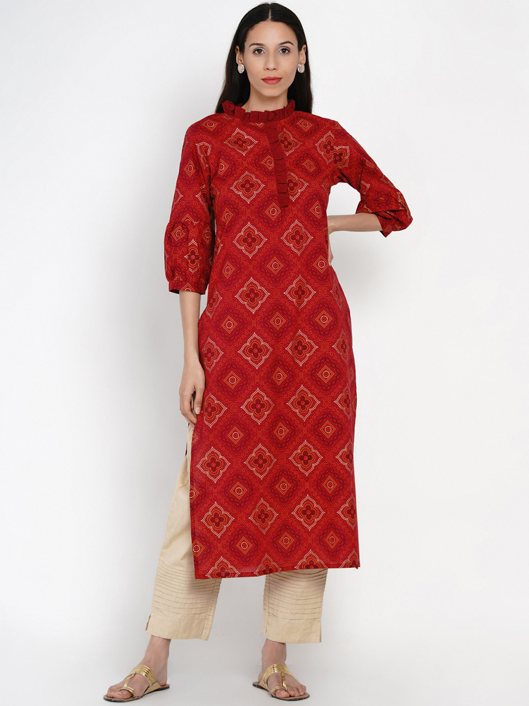 

Yuris Women Maroon Printed Straight Kurta