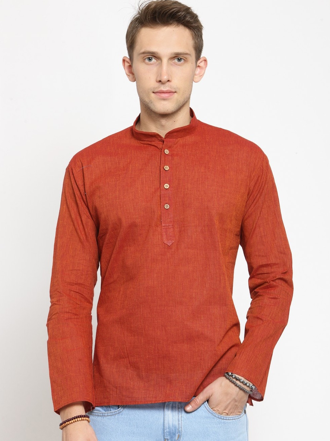 

RG DESIGNERS Men Rust Orange Solid Straight Kurta