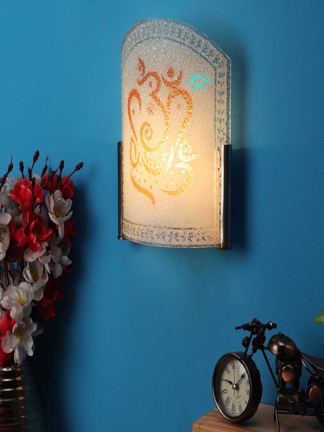 MFD HOME FURNISHING White & Brown Printed Flush Mount Wall Lamp