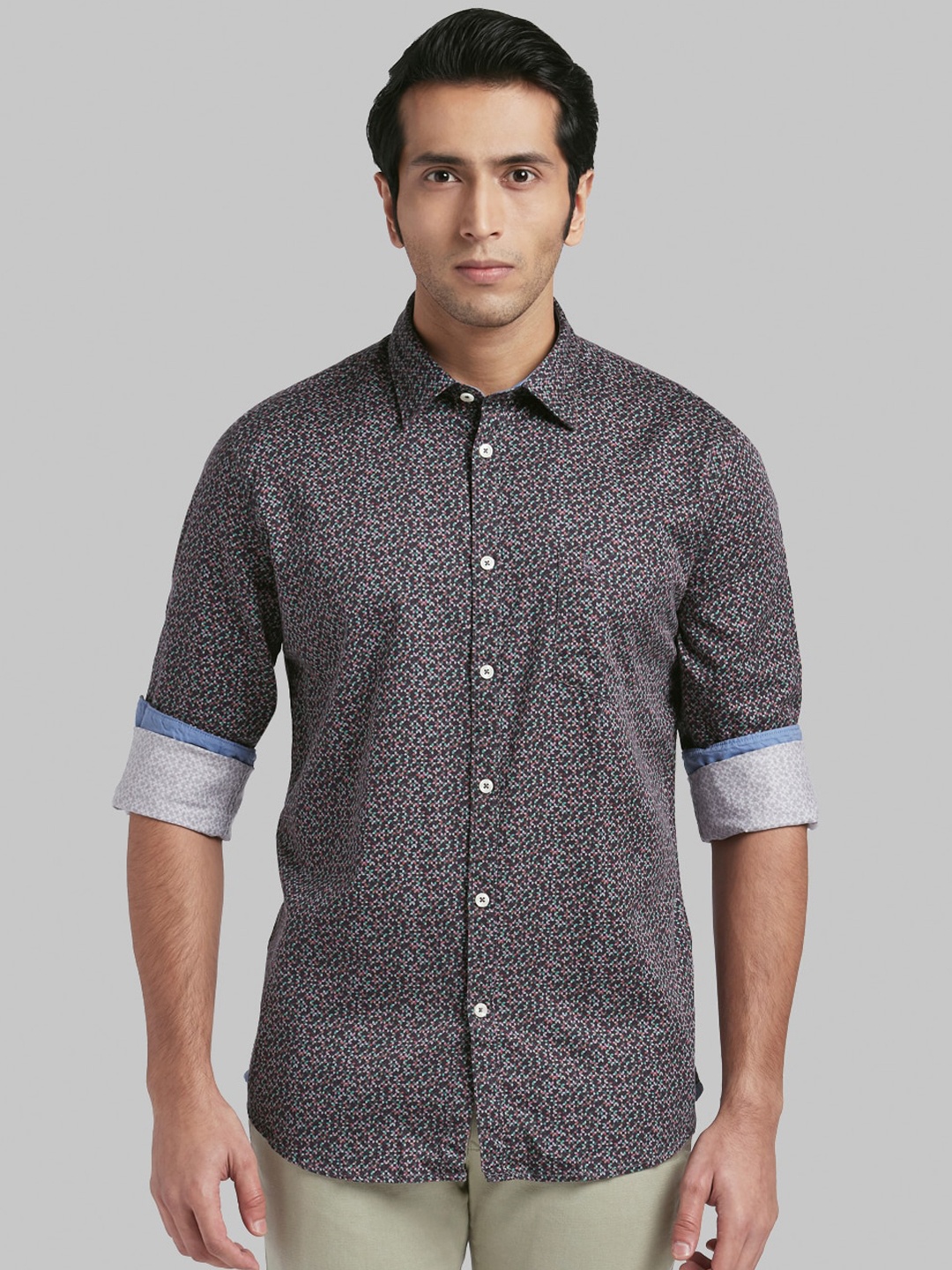 

Parx Men Navy Blue & Sea Green Slim Fit Printed Casual Shirt