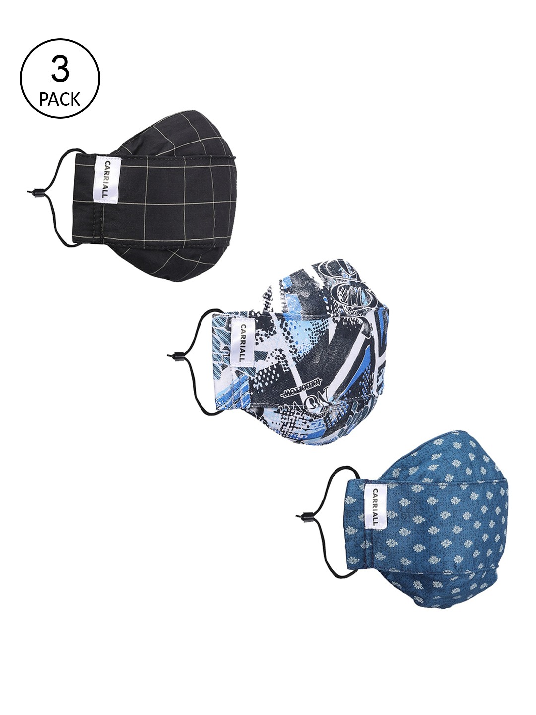 

CARRIALL Unisex 3 Pcs Assorted Reusable Outdoor 3-Ply Cloth Masks