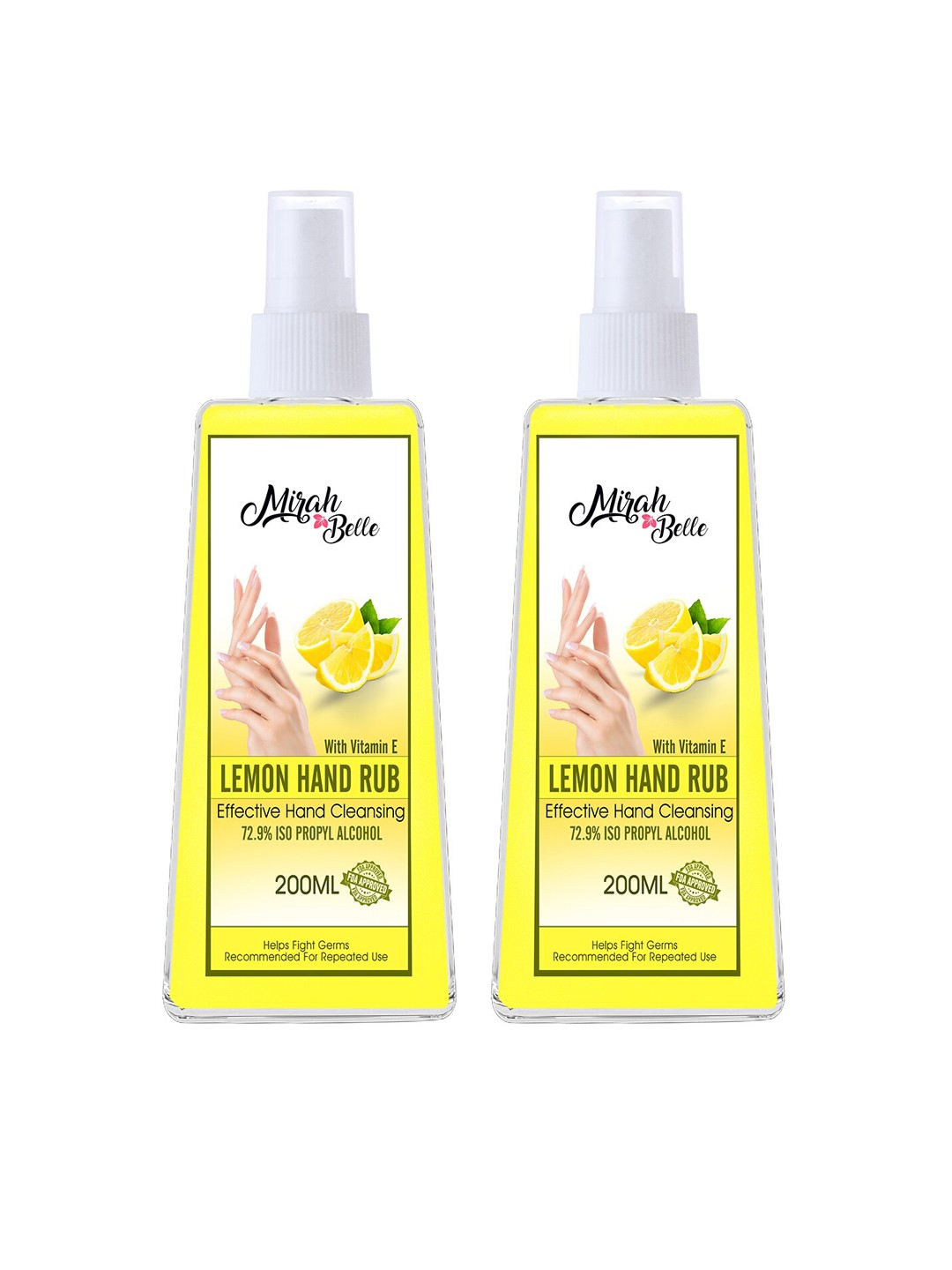

Mirah Belle Pack of 2 Yellow Lemon Hand Rub Sanitizer Spray With Vitamin E 400ml, Green