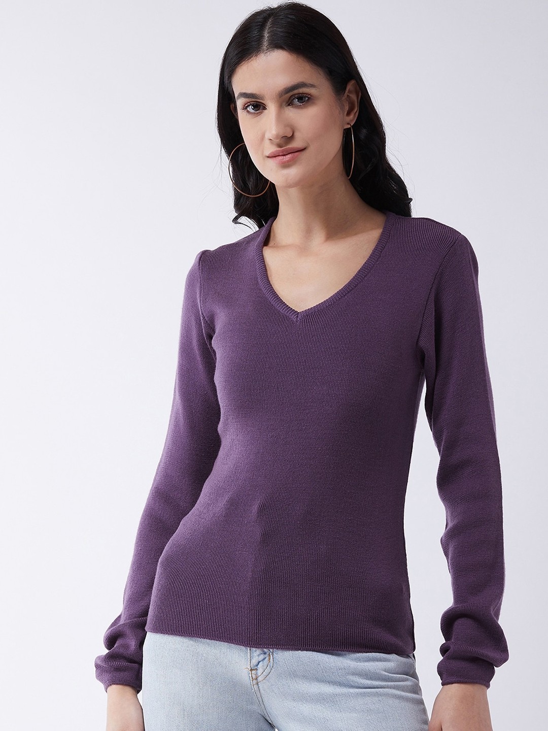 

RVK Women Purple Solid Pullover Sweater