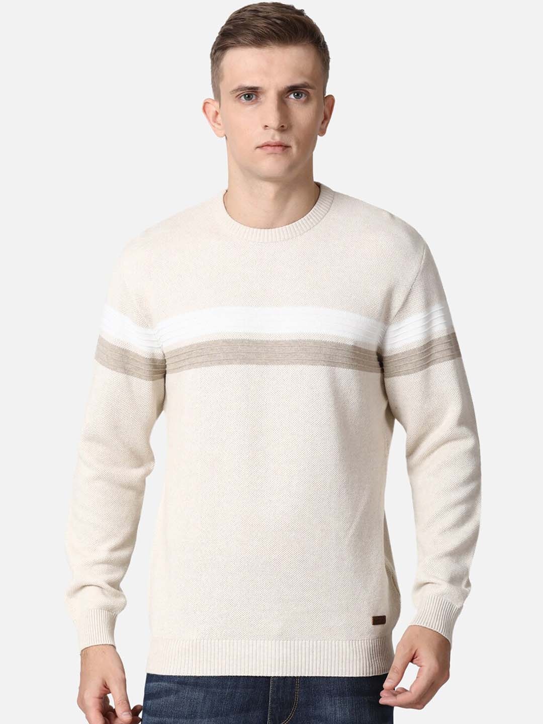 

t-base Men Beige & White Striped Pullover Sweater