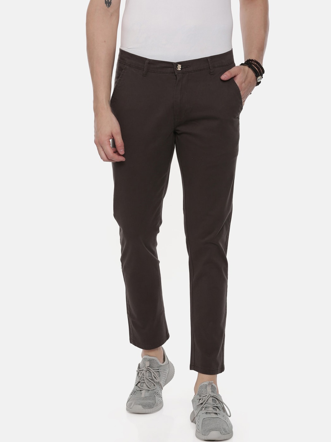 

CINOCCI Men Grey Tapered Fit Solid Chinos