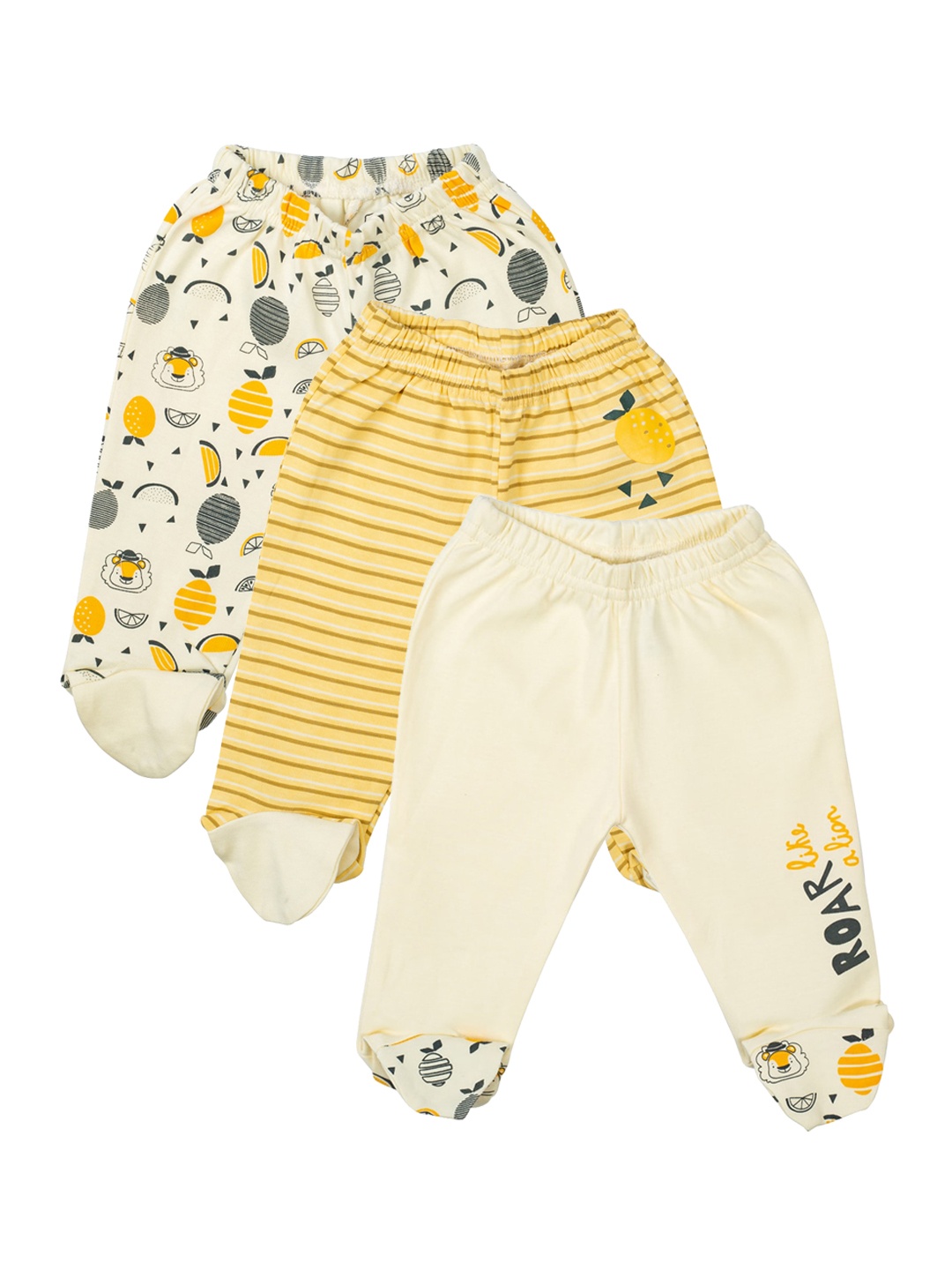 

MeeMee Boys Pack of 3 Beige & Yellow Printed Leggings