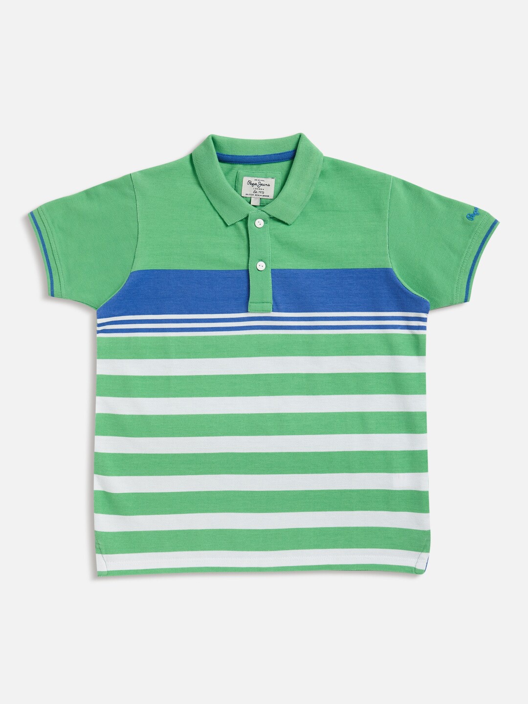 

Pepe Jeans Boys Green Striped Polo Collar T-shirt