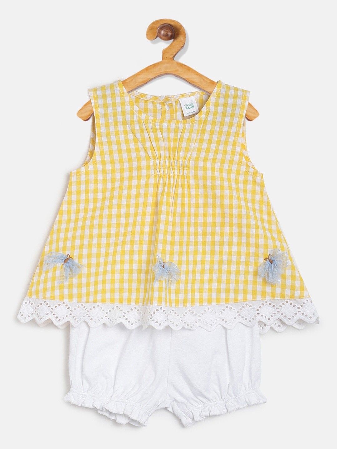 MINI KLUB Infant Girls Yellow & White Checked Top With Solid Shorts