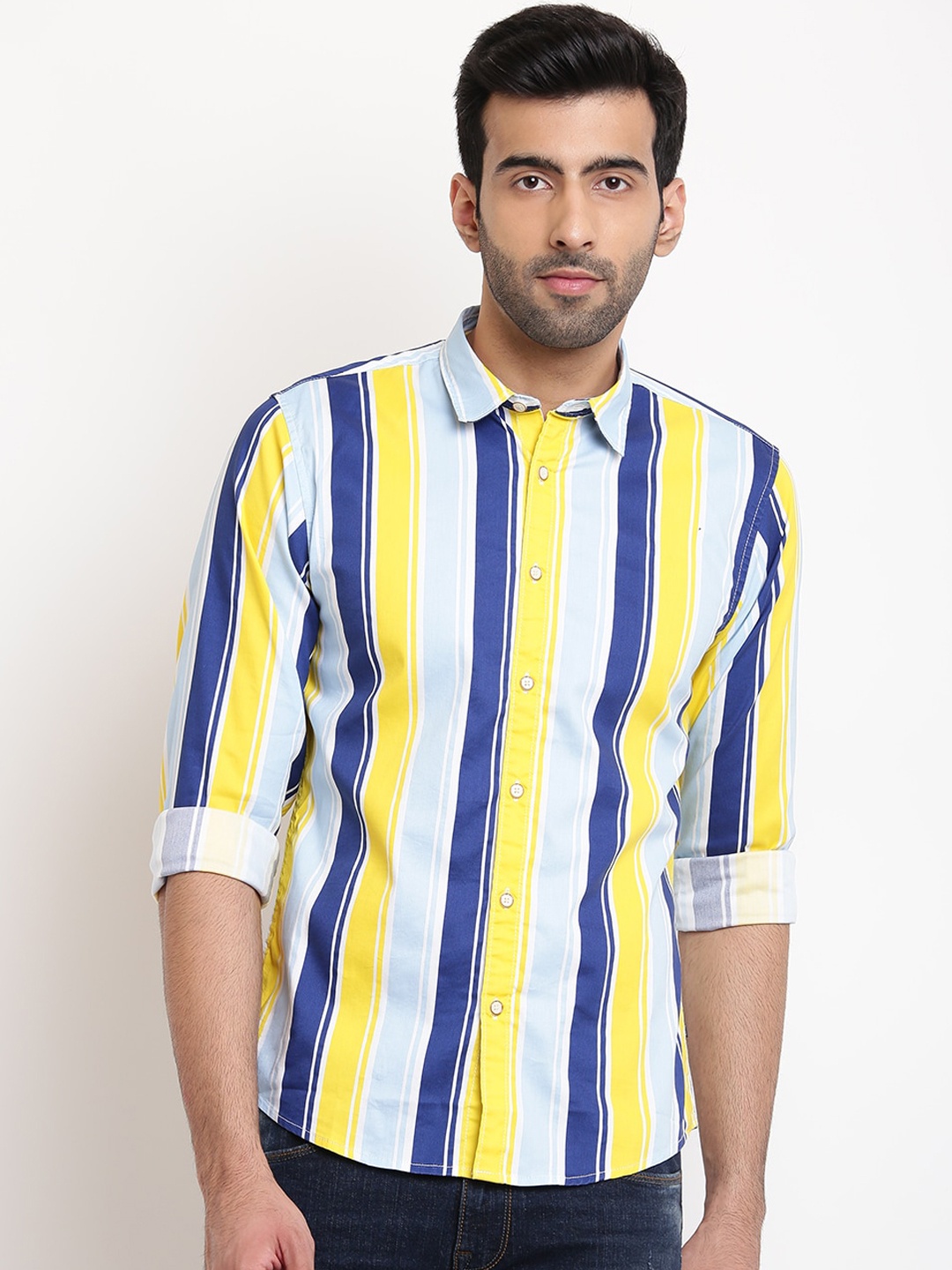 

Pepe Jeans Men Yellow & Blue Striped Casual Shirt