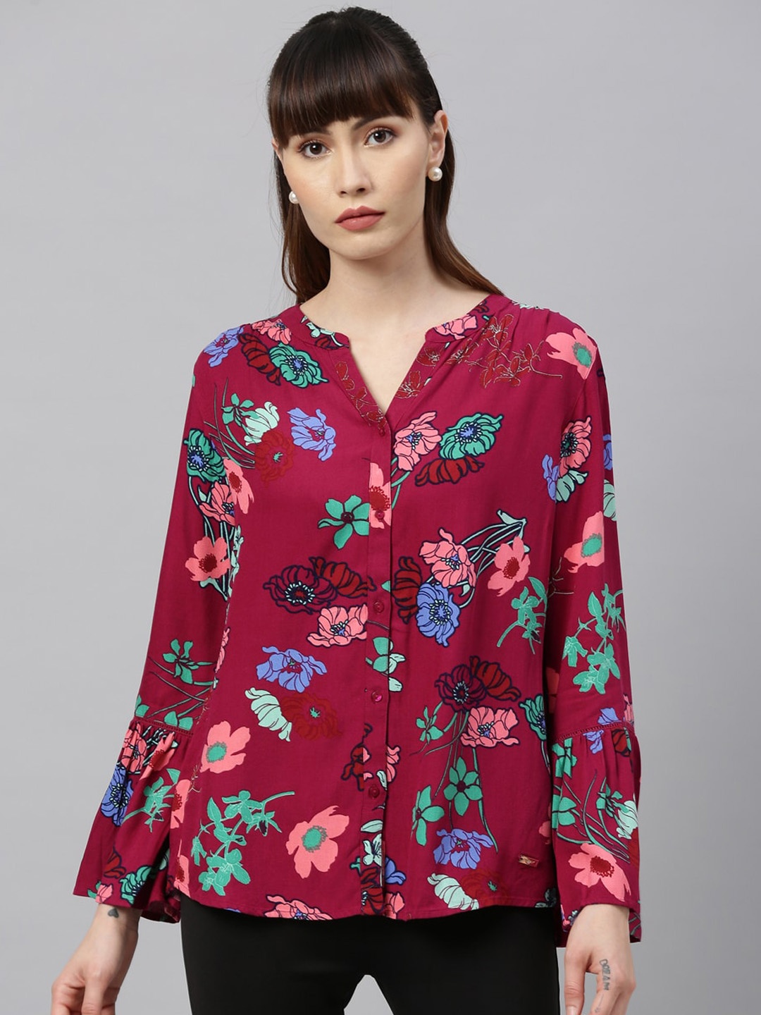 

Park Avenue Woman Red Regular Fit Printed Casual Shirt
