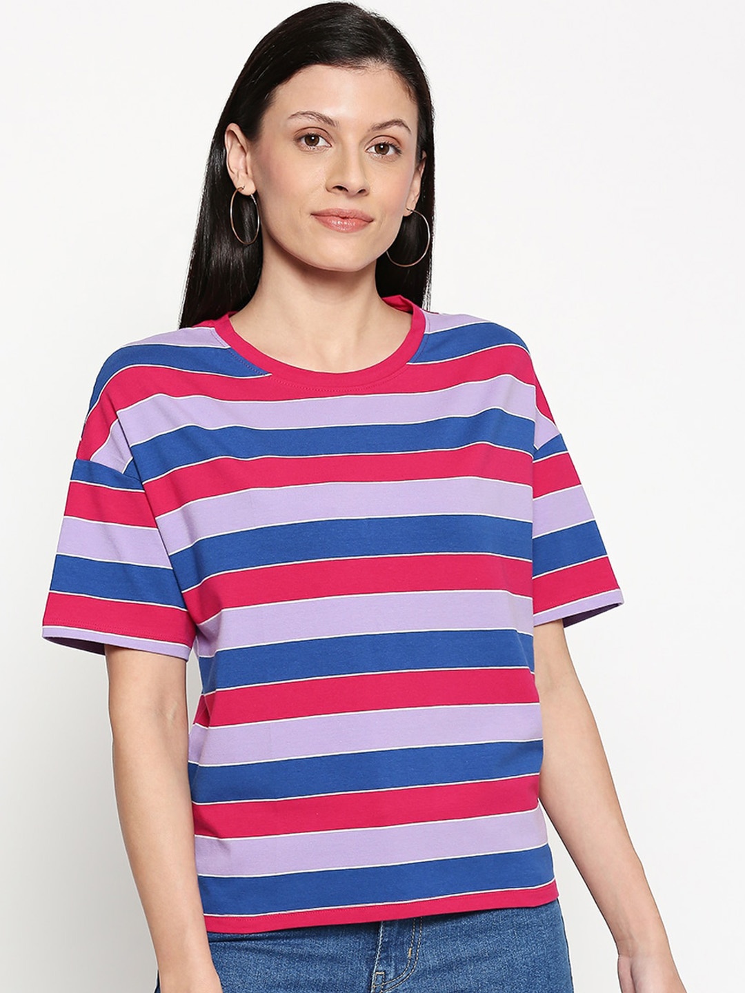 

People Women Pink Striped Pure Cotton Top