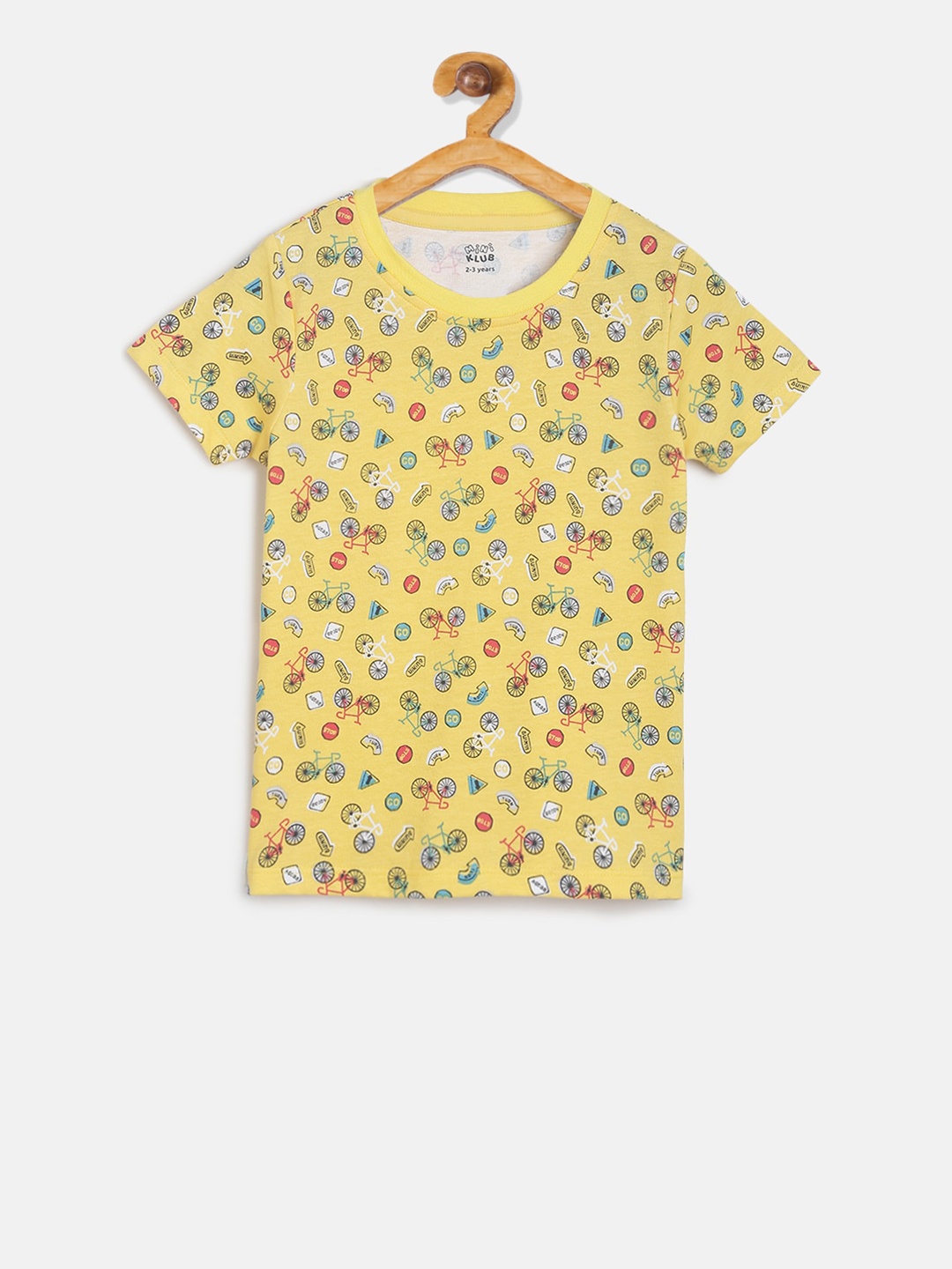 

MINI KLUB Girls Yellow Printed Round Neck Pure Cotton T-shirt