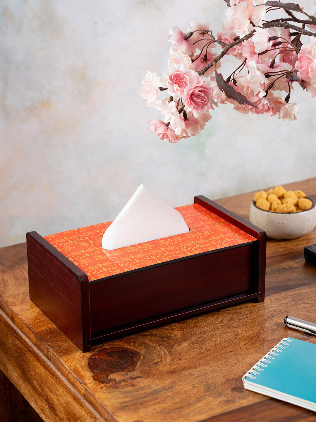 

KOLOROBIA Brown & Orange Printed Babur Red Tissue Box
