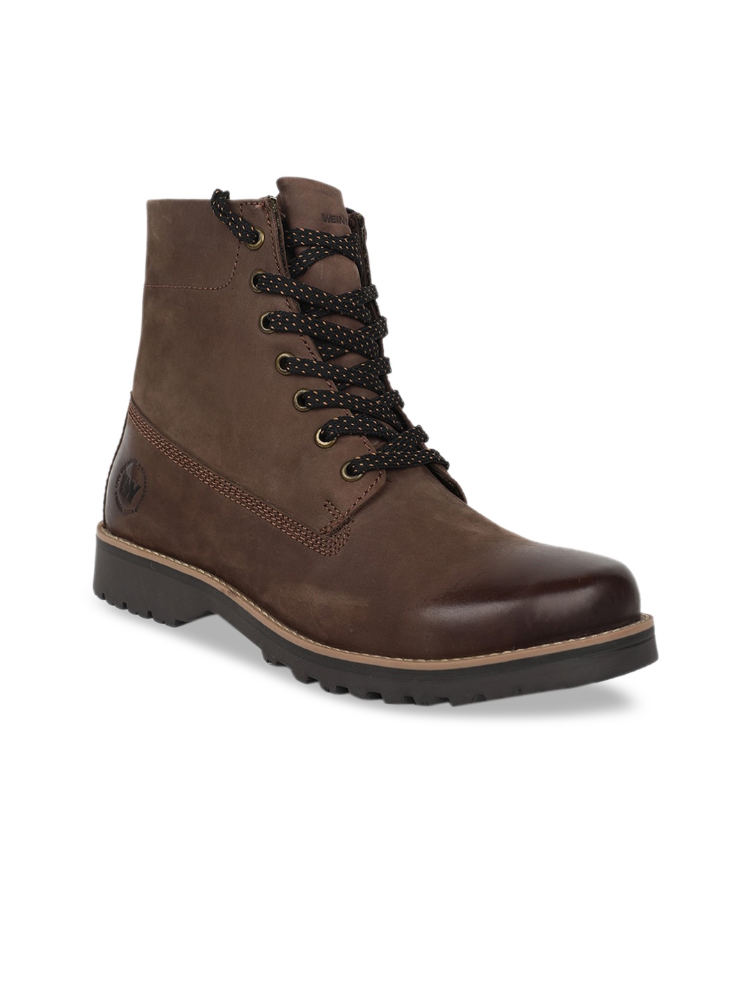 

Weinbrenner Men Brown Solid Leather Mid-Top Flat Boots