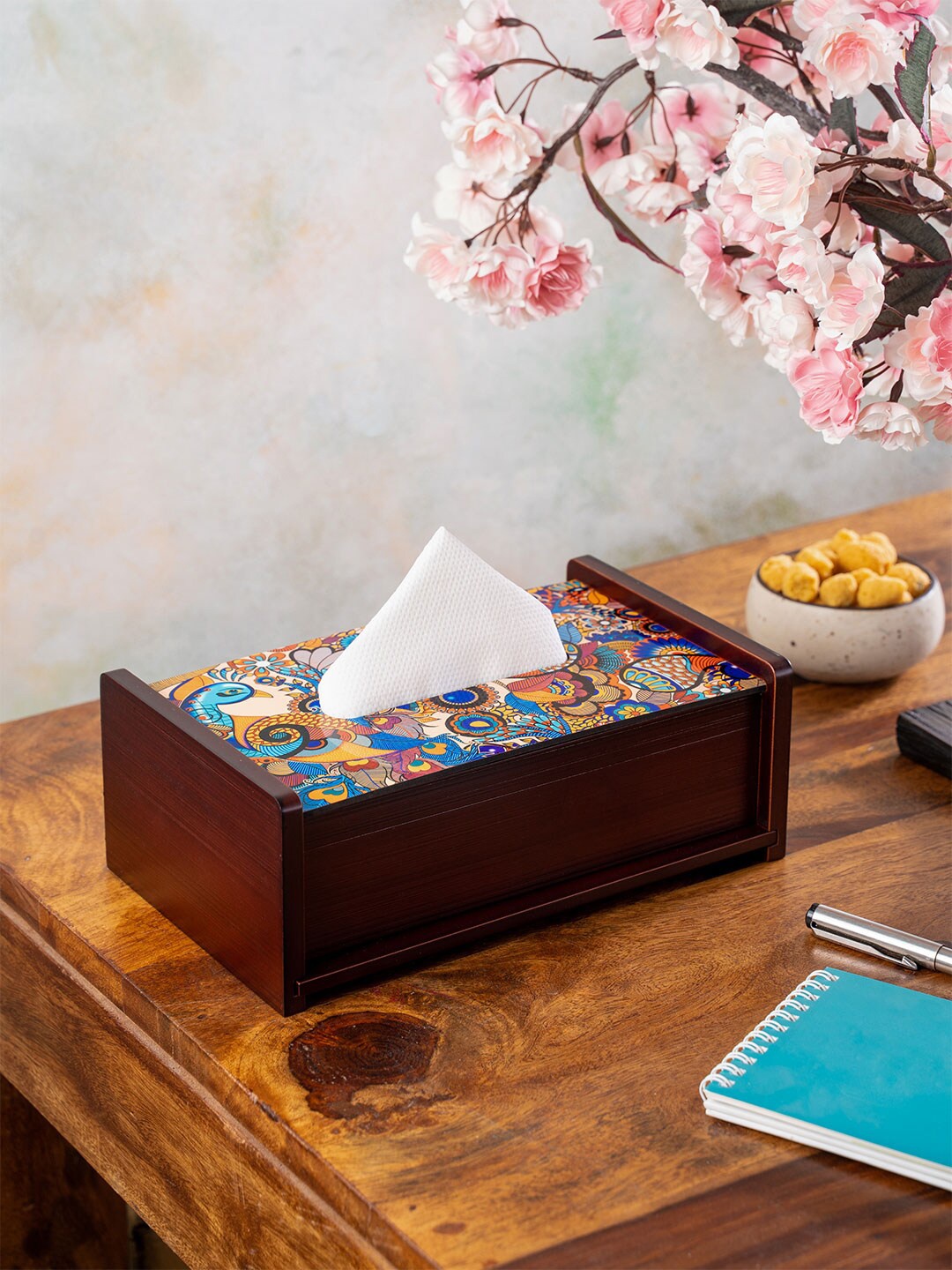 

KOLOROBIA Brown & Blue Peacock Admiration Tissue Box