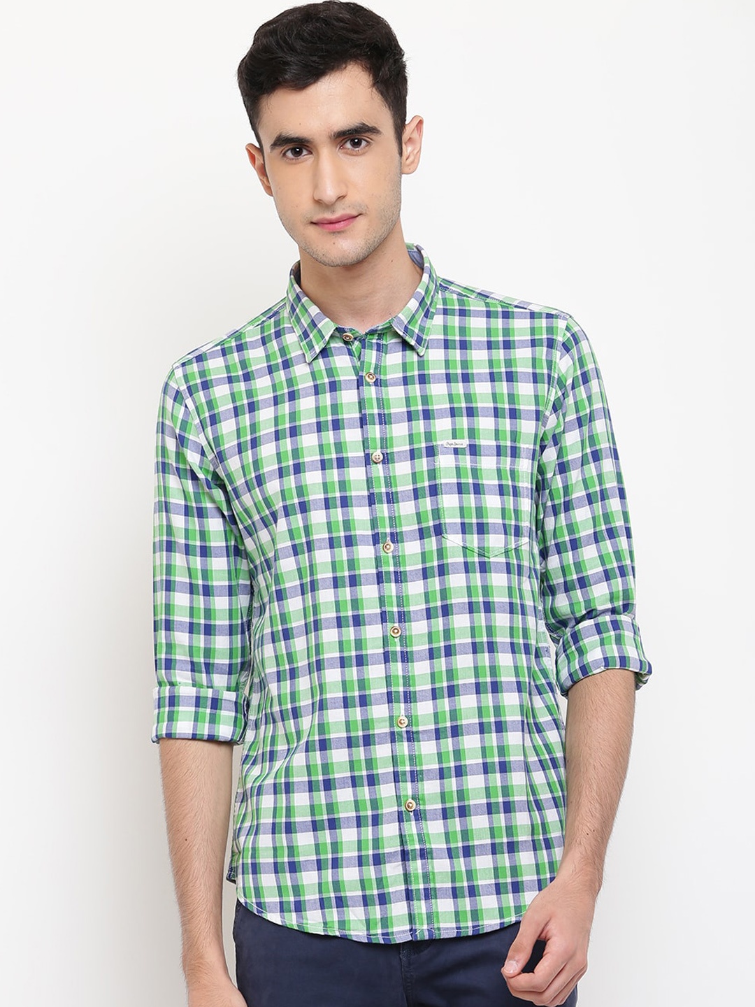 

Pepe Jeans Men Green Regular Fit Checked Casual Shirt