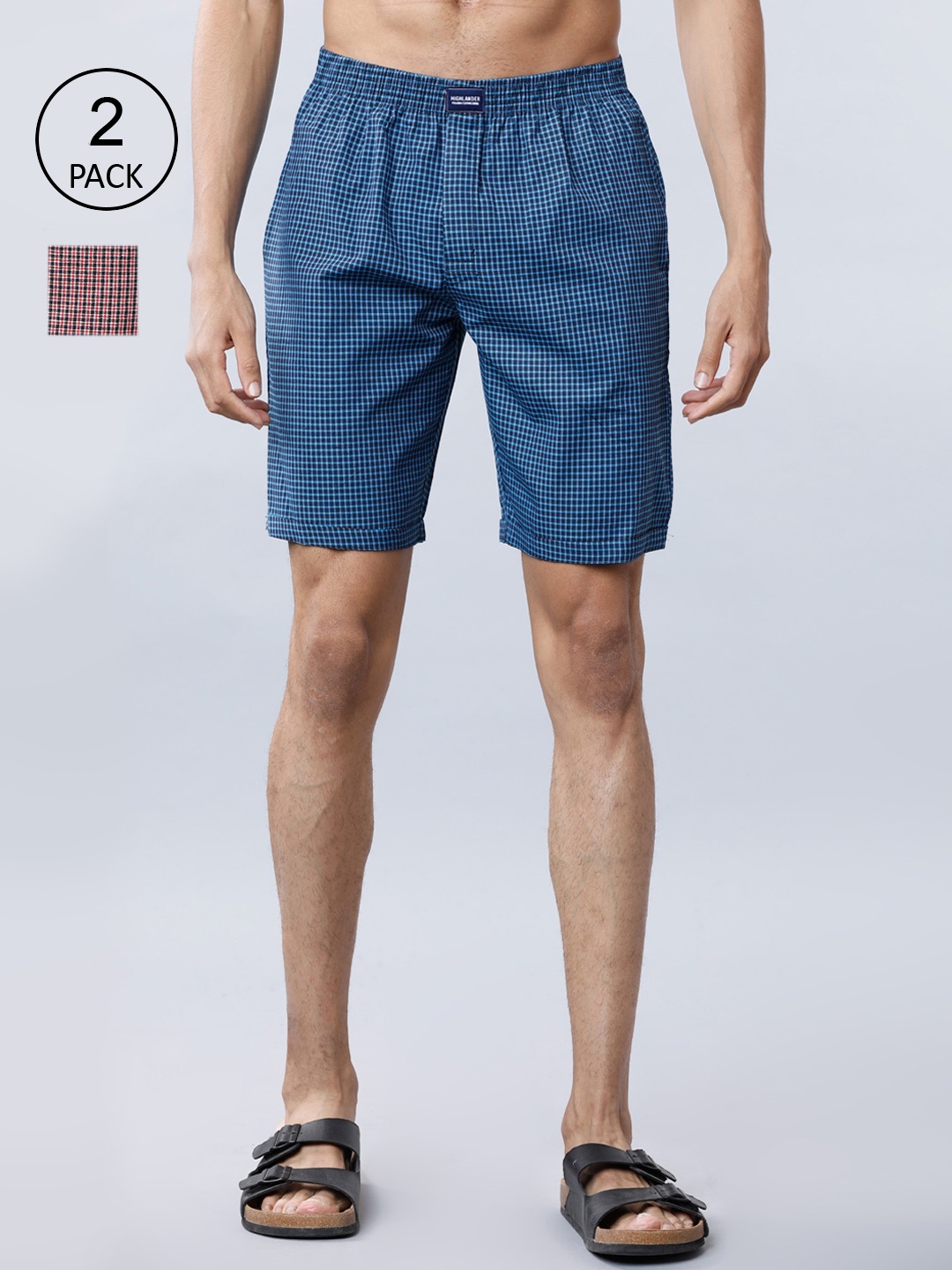 

HIGHLANDER Men Multicoloured Pack of 2 Checked Lounge Shorts, Multi