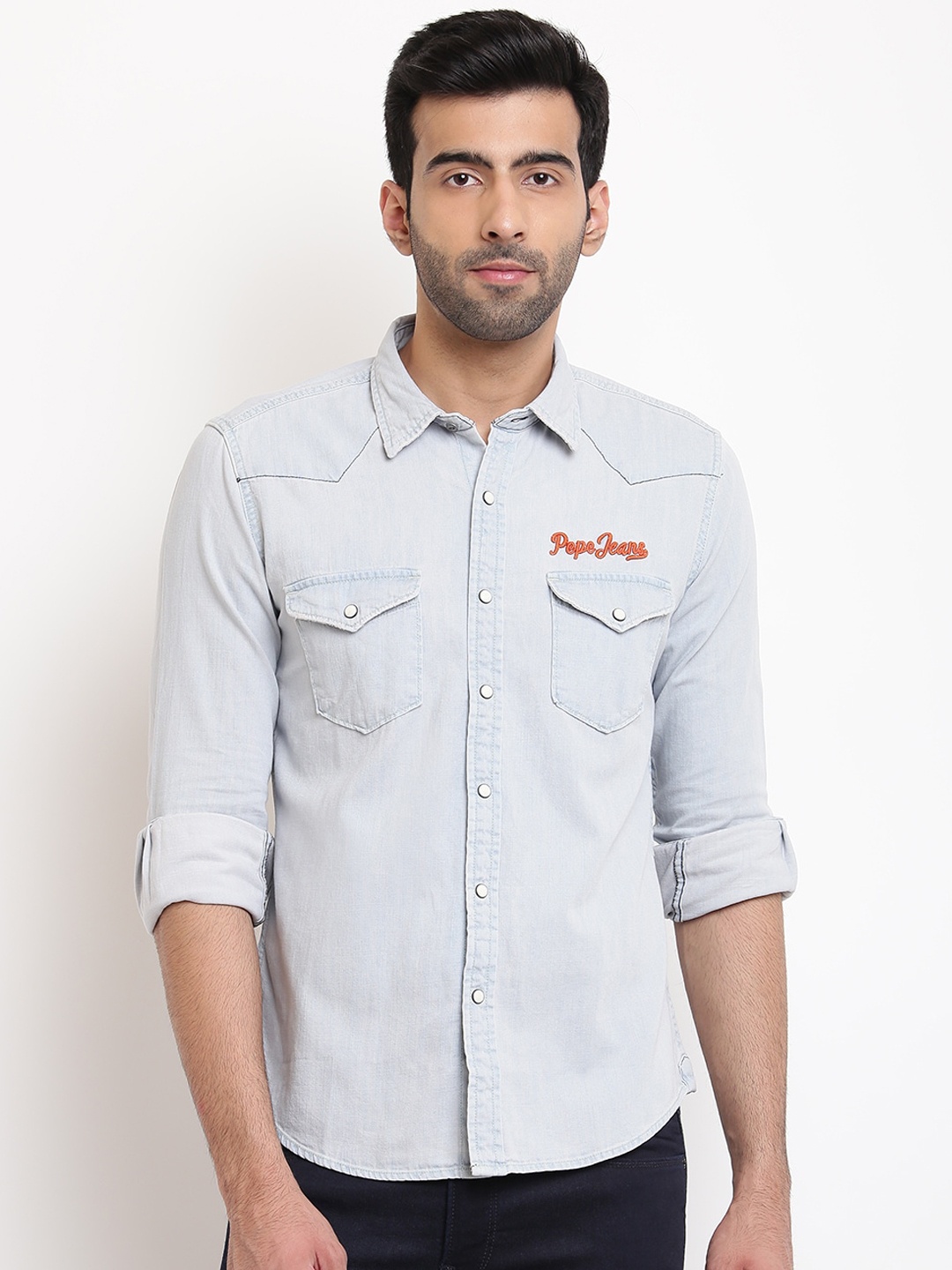 

Pepe Jeans Men Blue Regular Fit Solid Casual Shirt