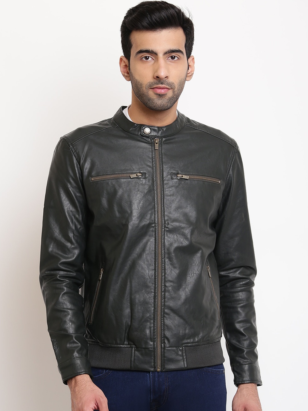 

Pepe Jeans Men Green Solid Biker Jacket