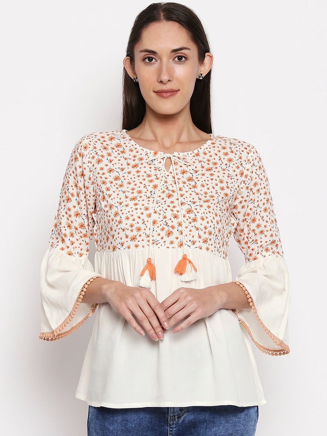 

People Women White Printed A-Line Top