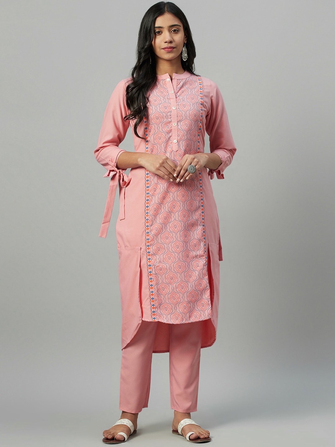 

ZIYAA Women Pink Khari Printed Straight Kurta