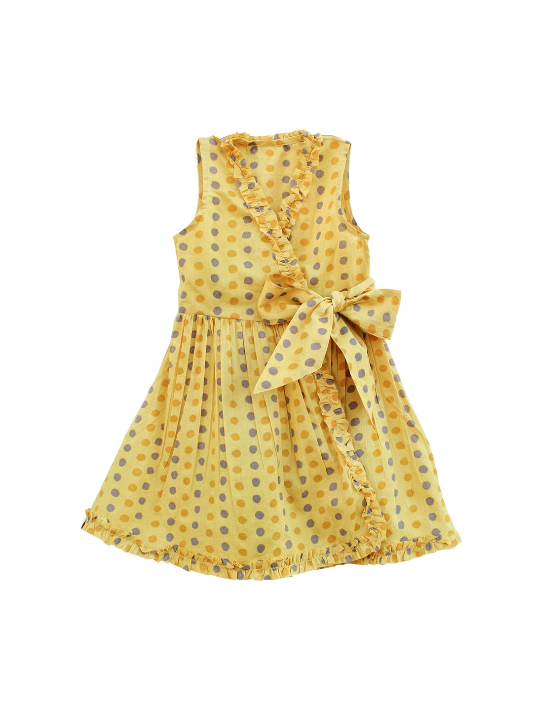 

My Little Lambs Girls Yellow Printed Wrap Dress