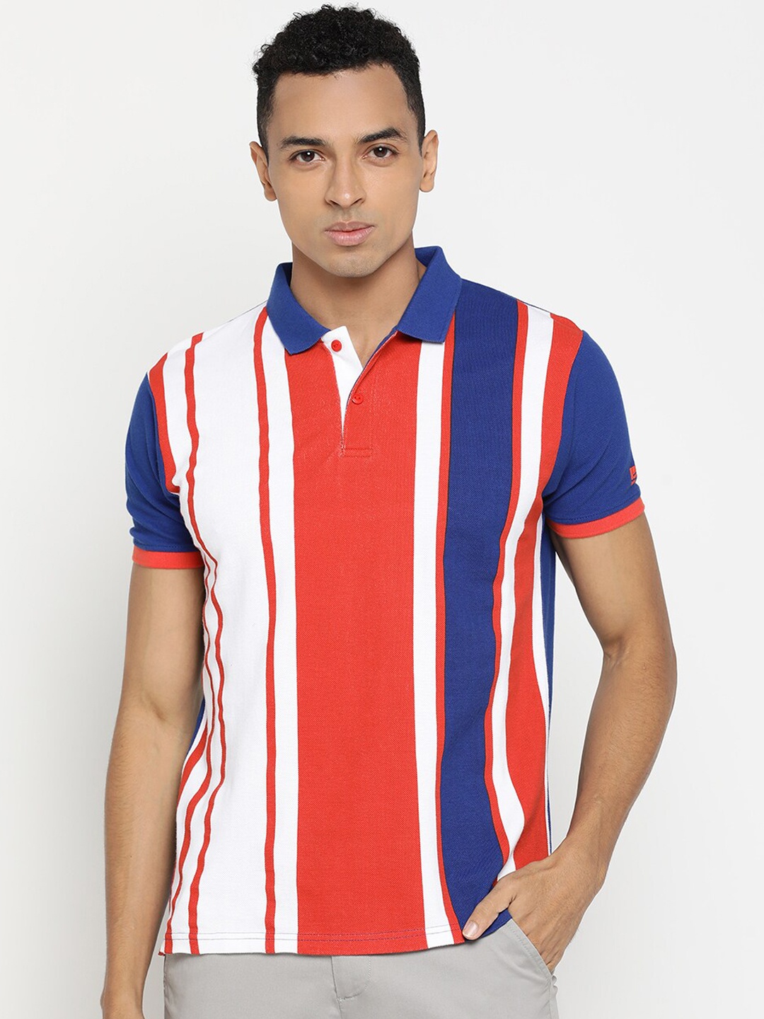 

Pepe Jeans Men White & Red Striped Polo Collar T-shirt