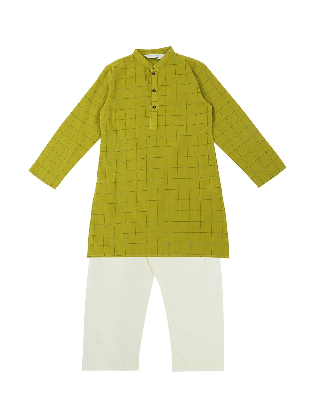 

indus route by Pantaloons Boys Lime Green & White Checked Kurta with Pyjamas