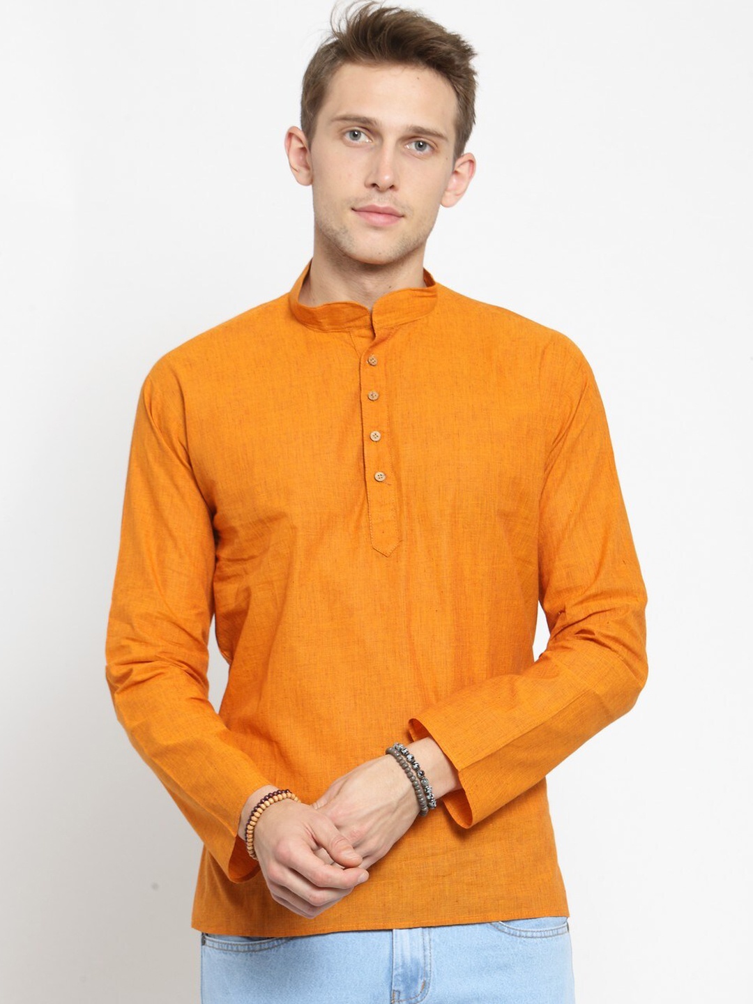 

RG DESIGNERS Men Orange Solid Straight Kurta