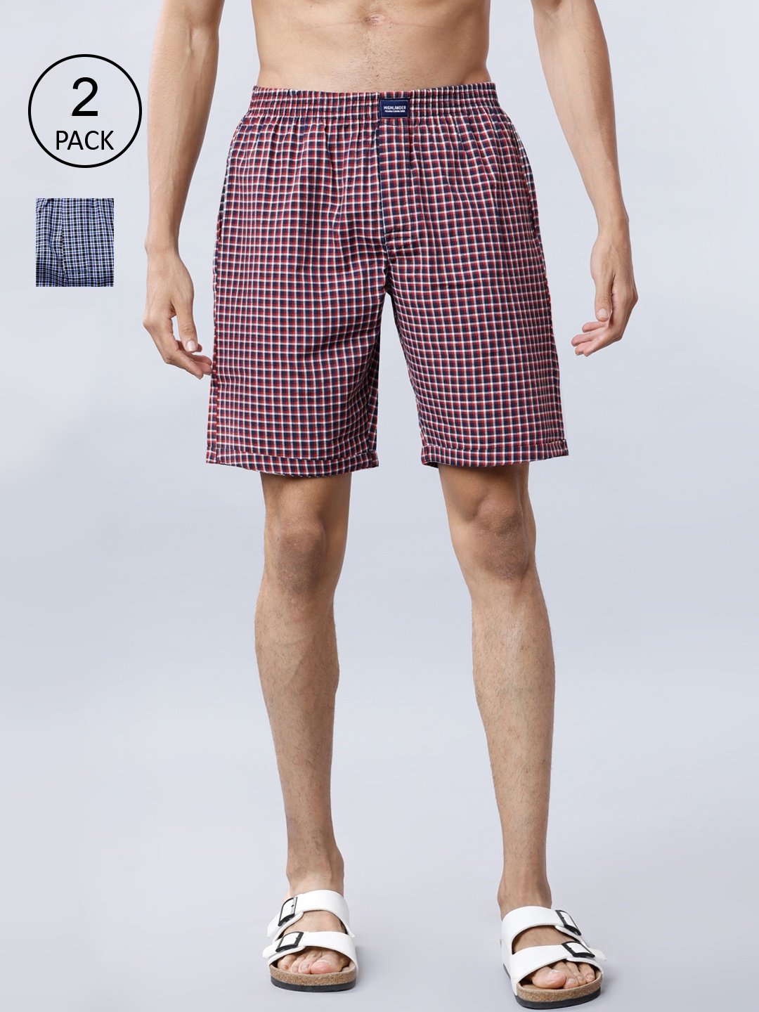 

HIGHLANDER Men Multicoloured Pack of 2 Checked Lounge Shorts, Multi