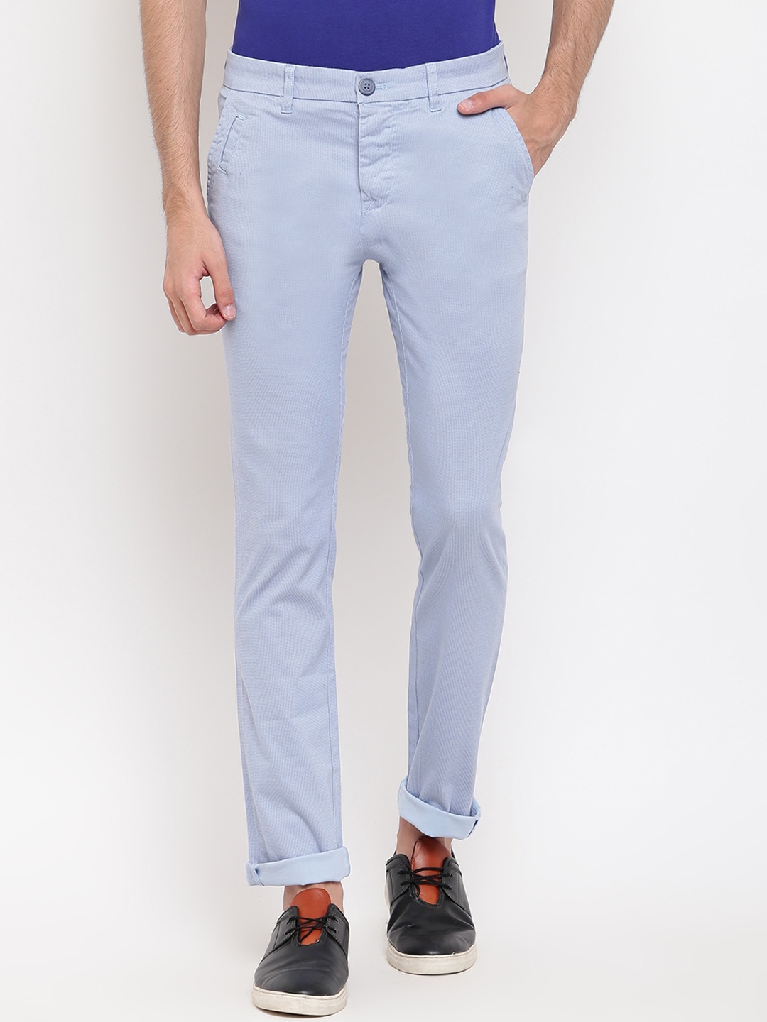 

Pepe Jeans Men Blue Regular Fit Self Design Regular Trousers