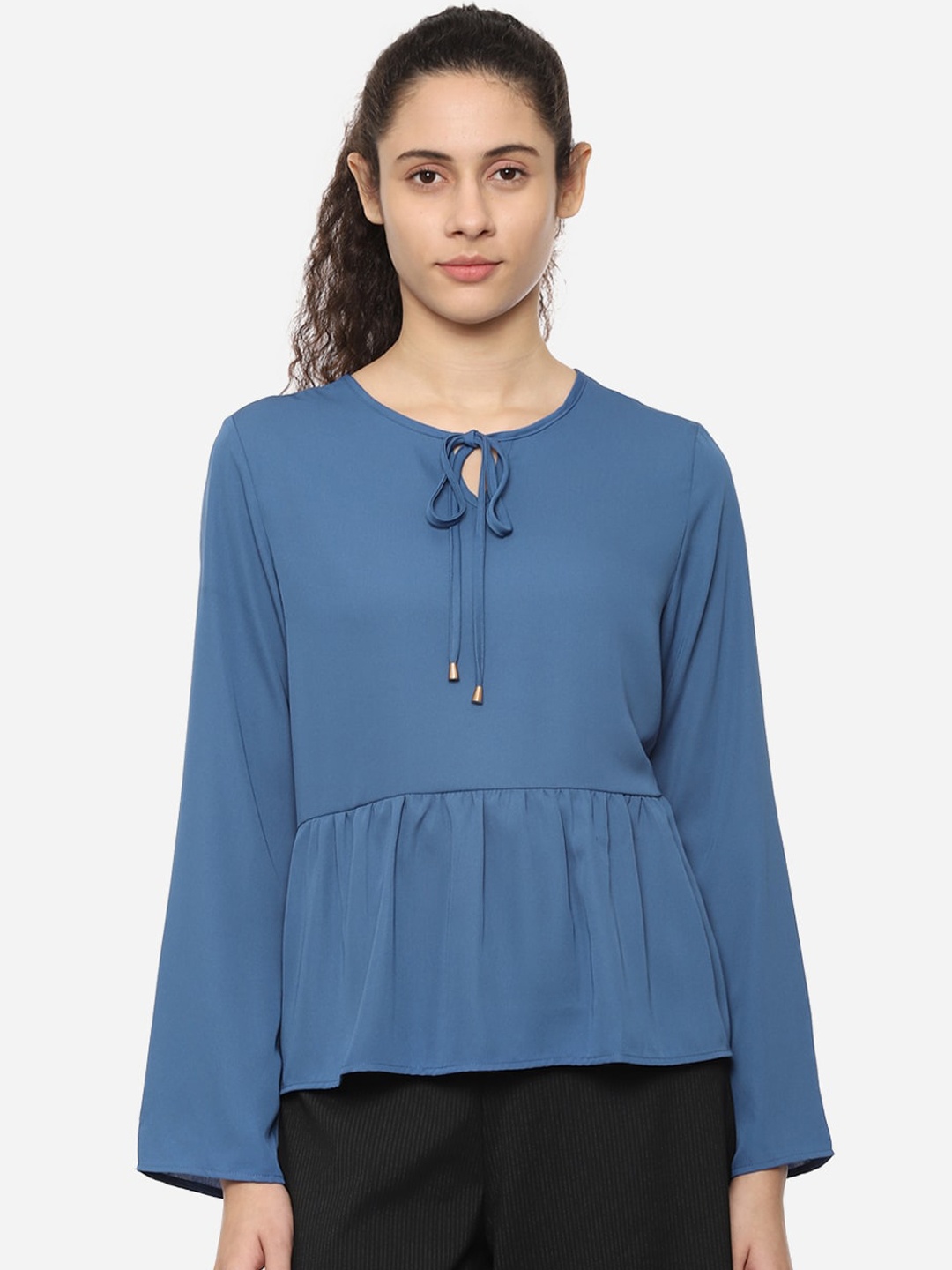 

Van Heusen Woman Blue Solid Peplum Top