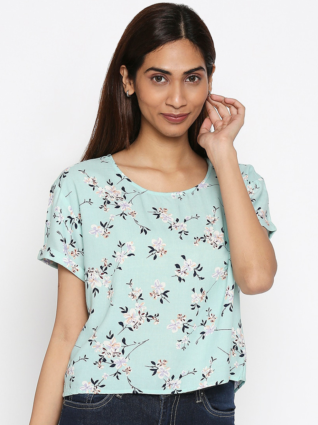 

People Women Blue Floral Printed Top