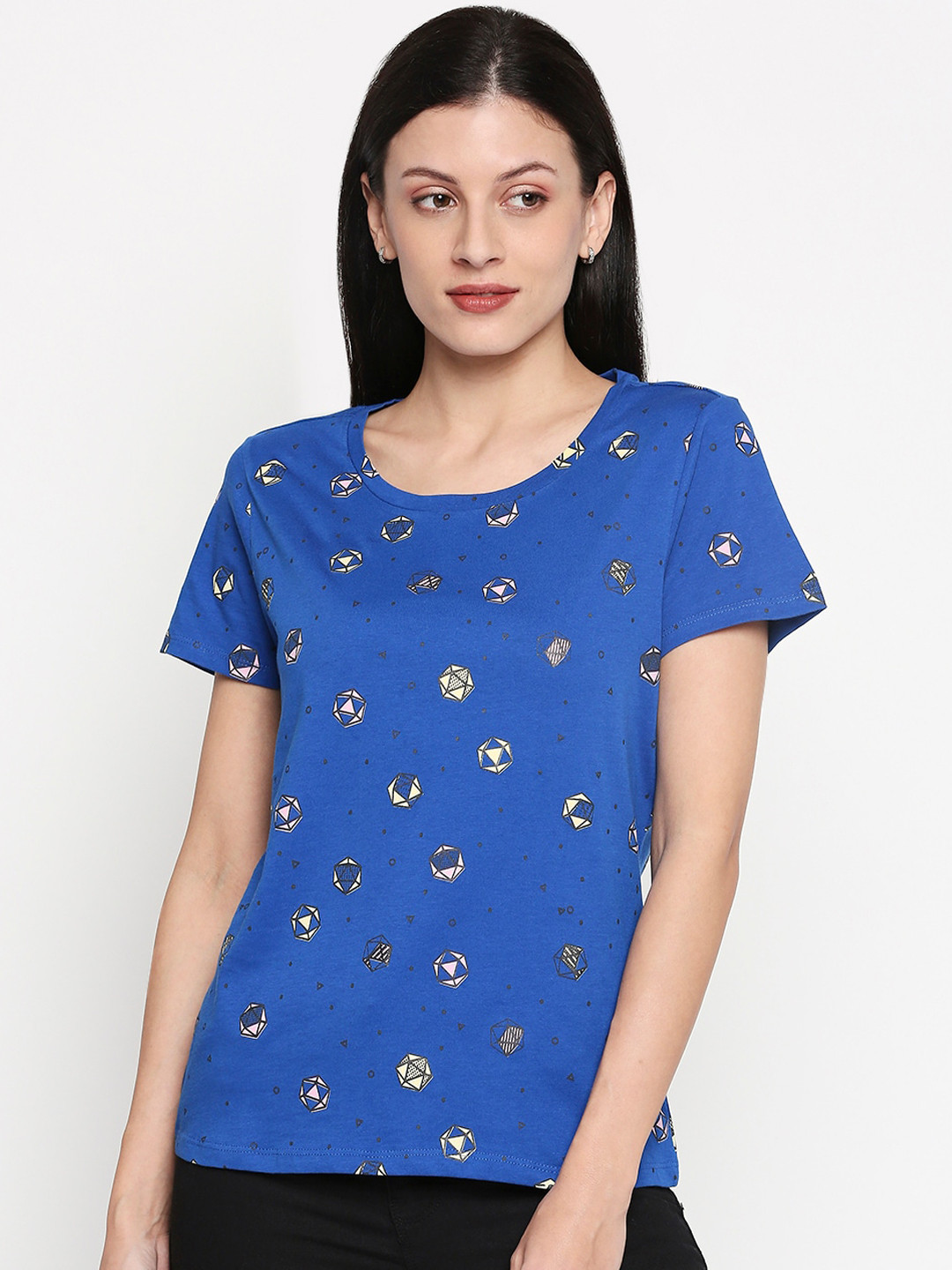 

People Women Blue Printed Pure Cotton Top