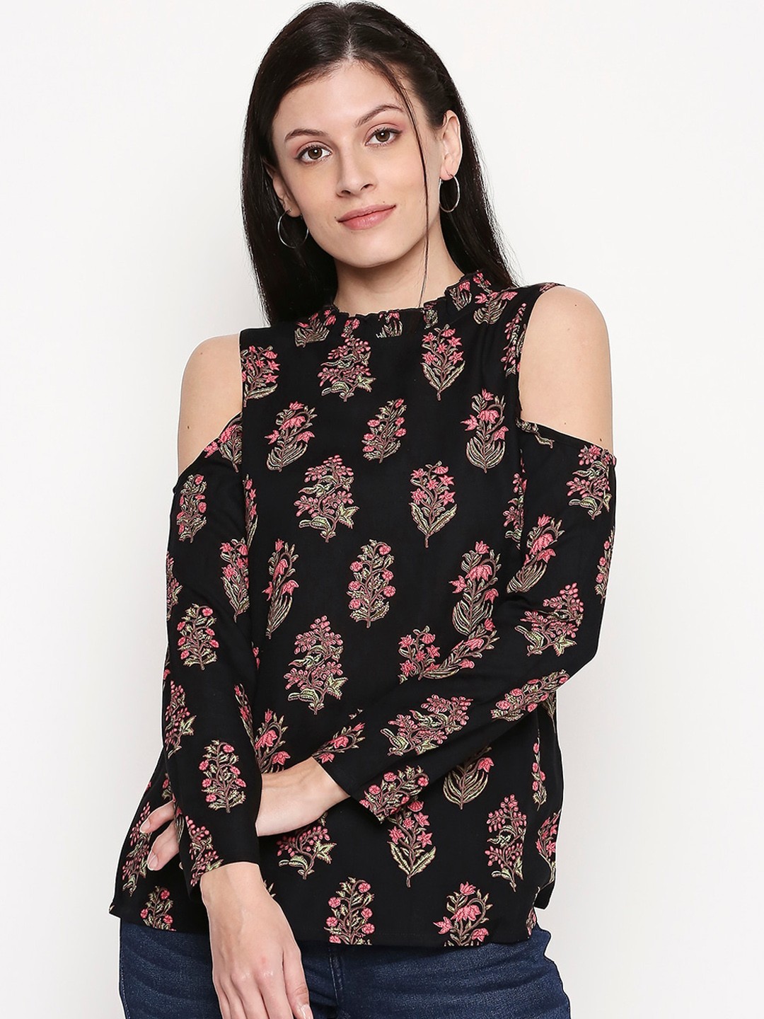 

People Women Black Floral Printed Top
