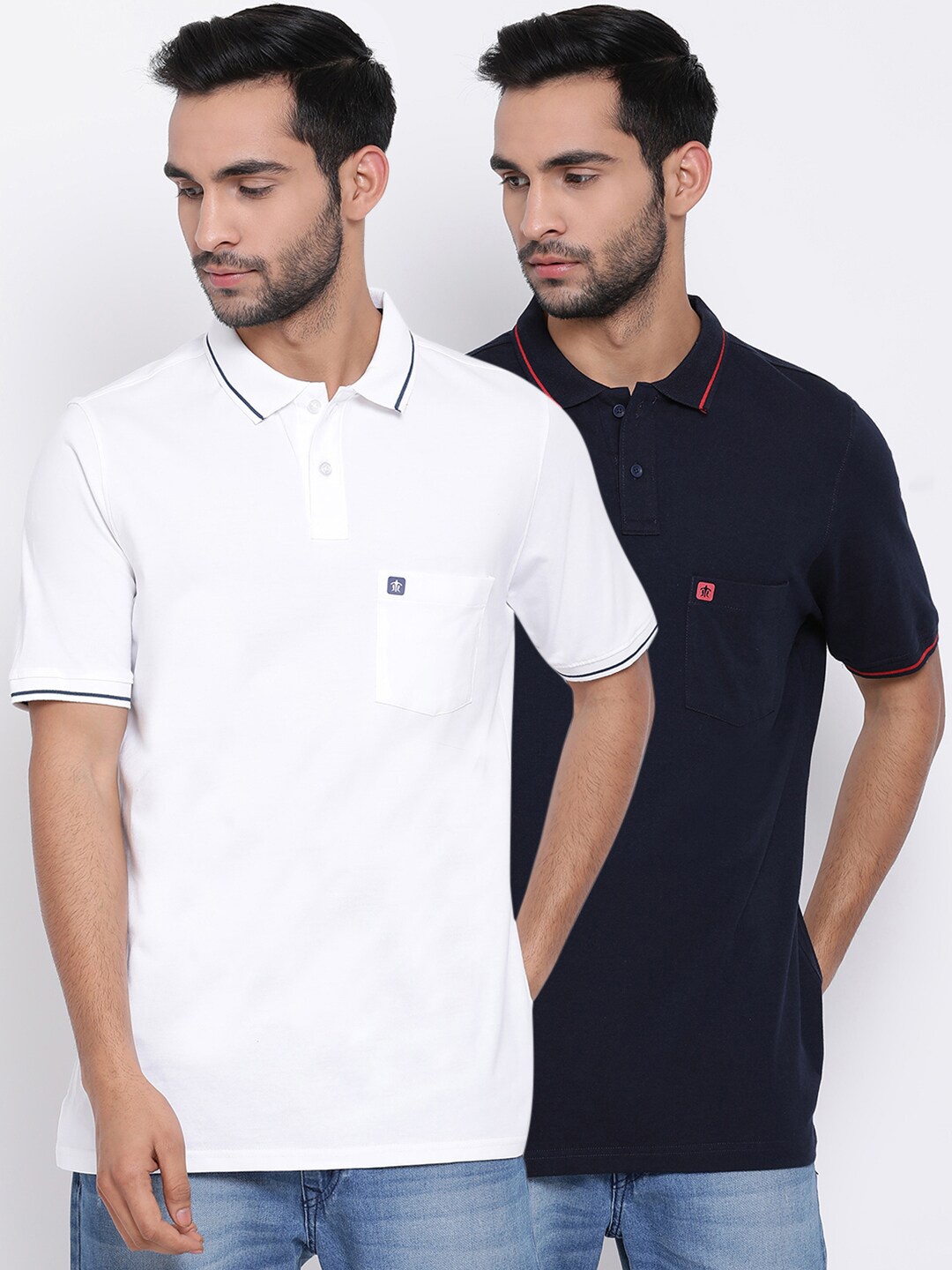

Turtle Men Pack of 2 Solid Polo Collar Slim Fit T-shirts, White