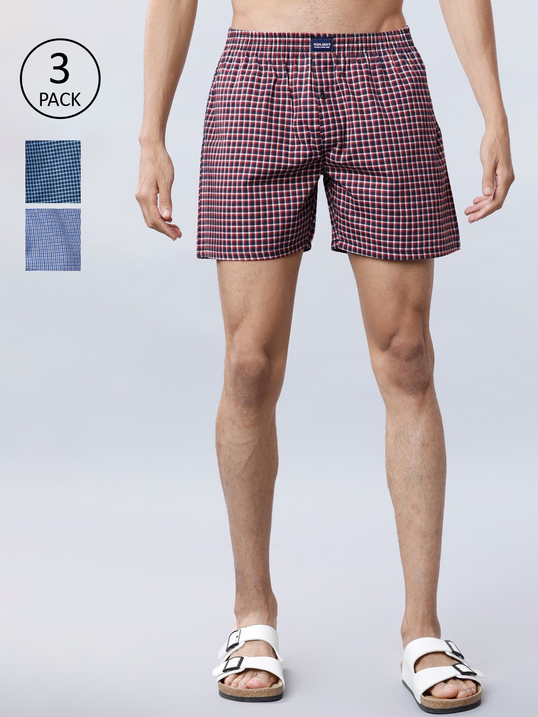 

HIGHLANDER Men Pack Of 3 Checked Boxers HLBS000018, Red