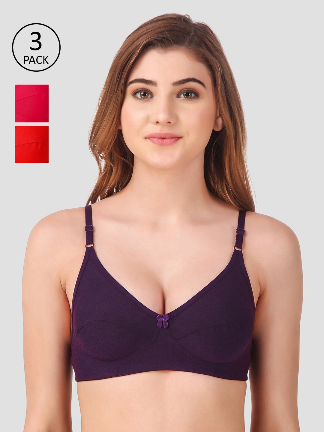 

Fasense Women Pack of 3 Solid Non-Wired Non-Padded Everyday Bras BVCOM014D3, Burgundy