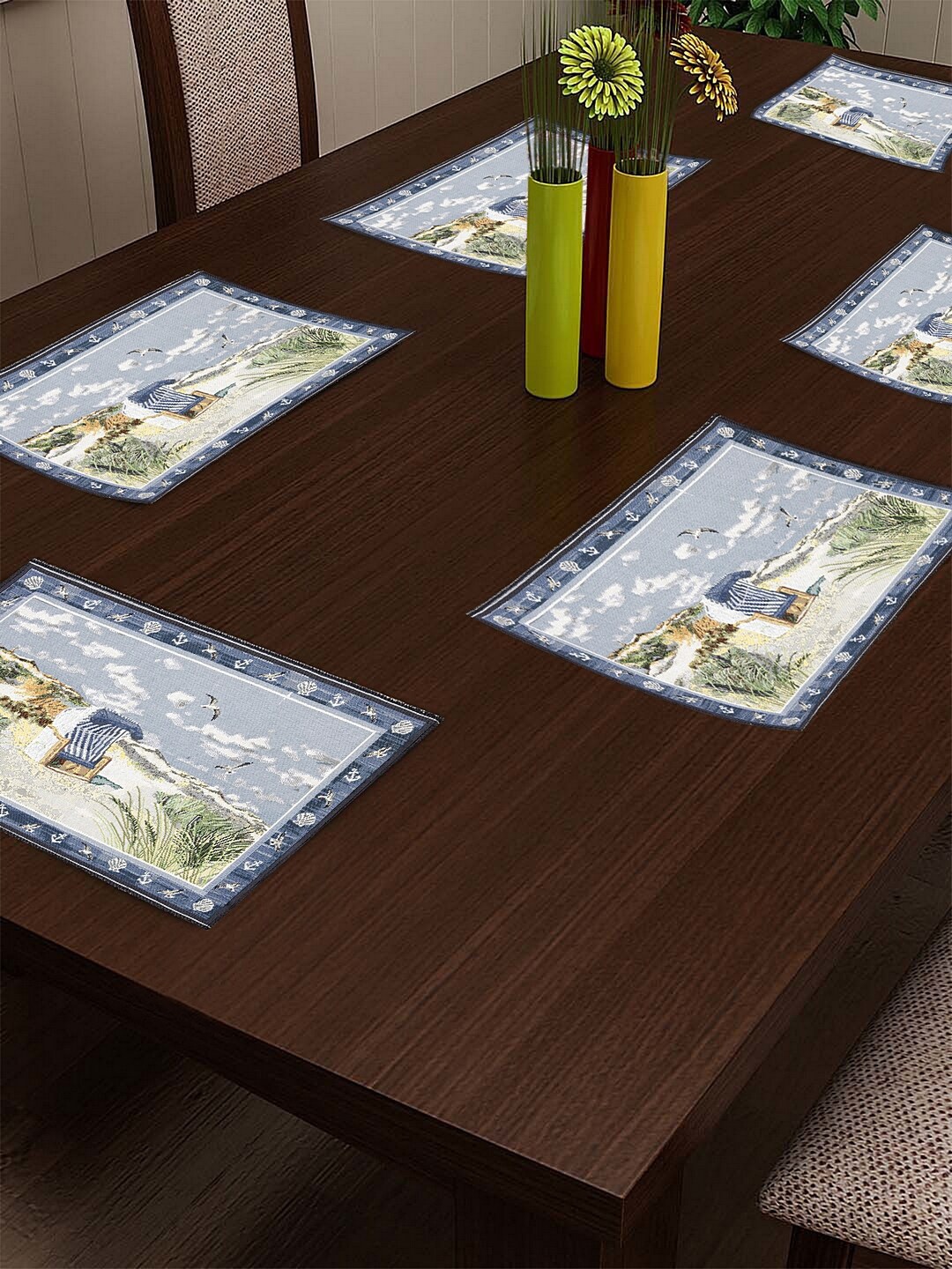 

KLOTTHE Set Of 6 Blue & White Woven Design Dining Table Placemats