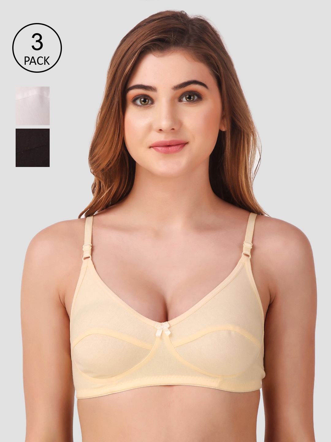 

Fasense Women Pack of 3 Solid Non-Wired Non-Padded Everyday Bras BVCOM014E, Black
