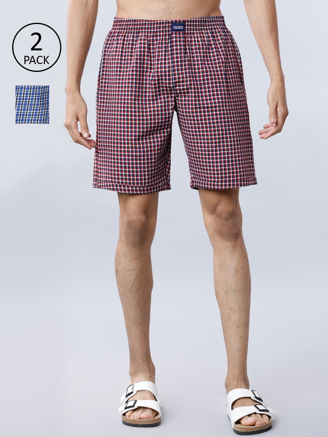 

HIGHLANDER Men Multicoloured Pack of 2 Checked Lounge Shorts, Multi