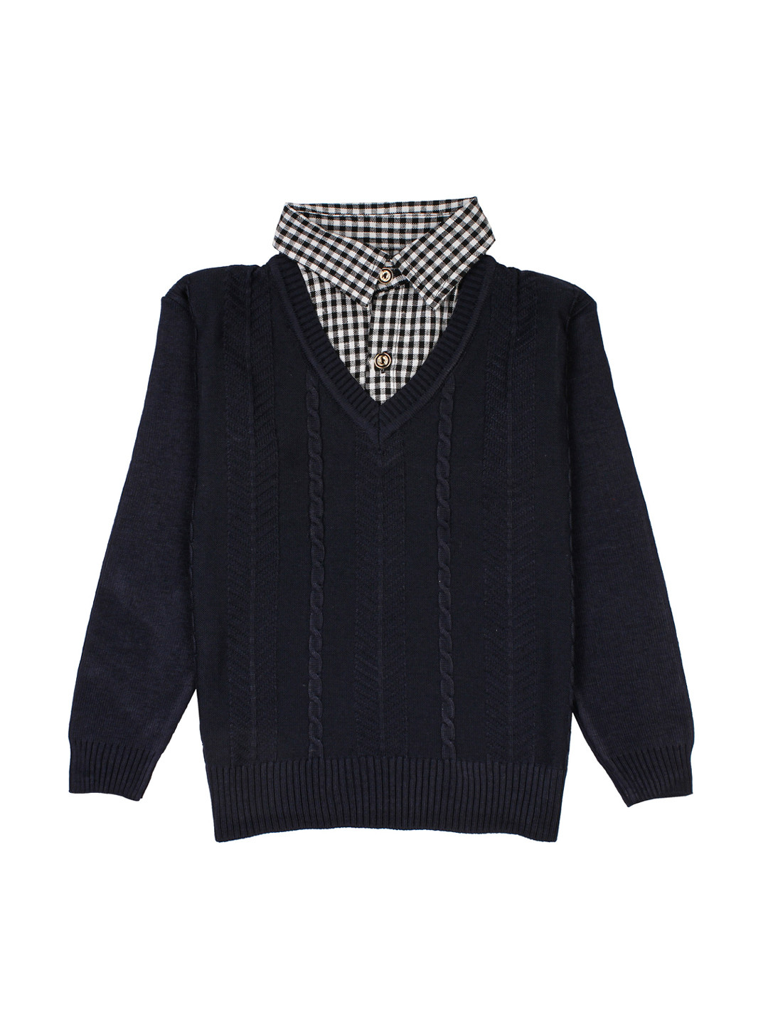 

Lil Lollipop Boys Navy Blue & White Checked Pullover Sweater
