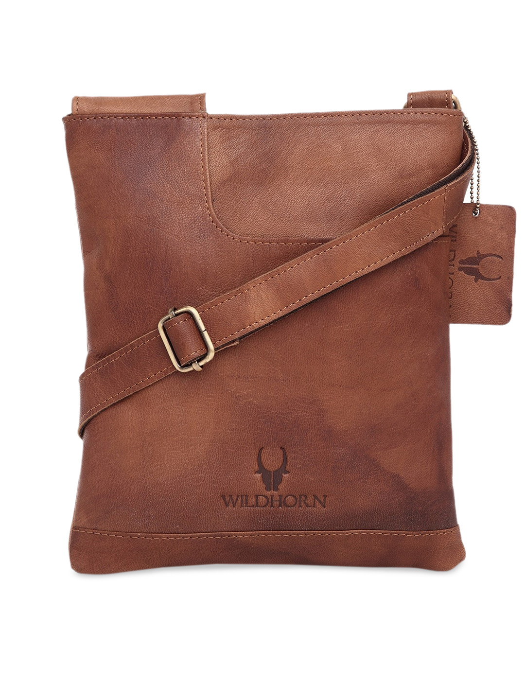 

WildHorn Men Tan Solid Leather Messenger Bag