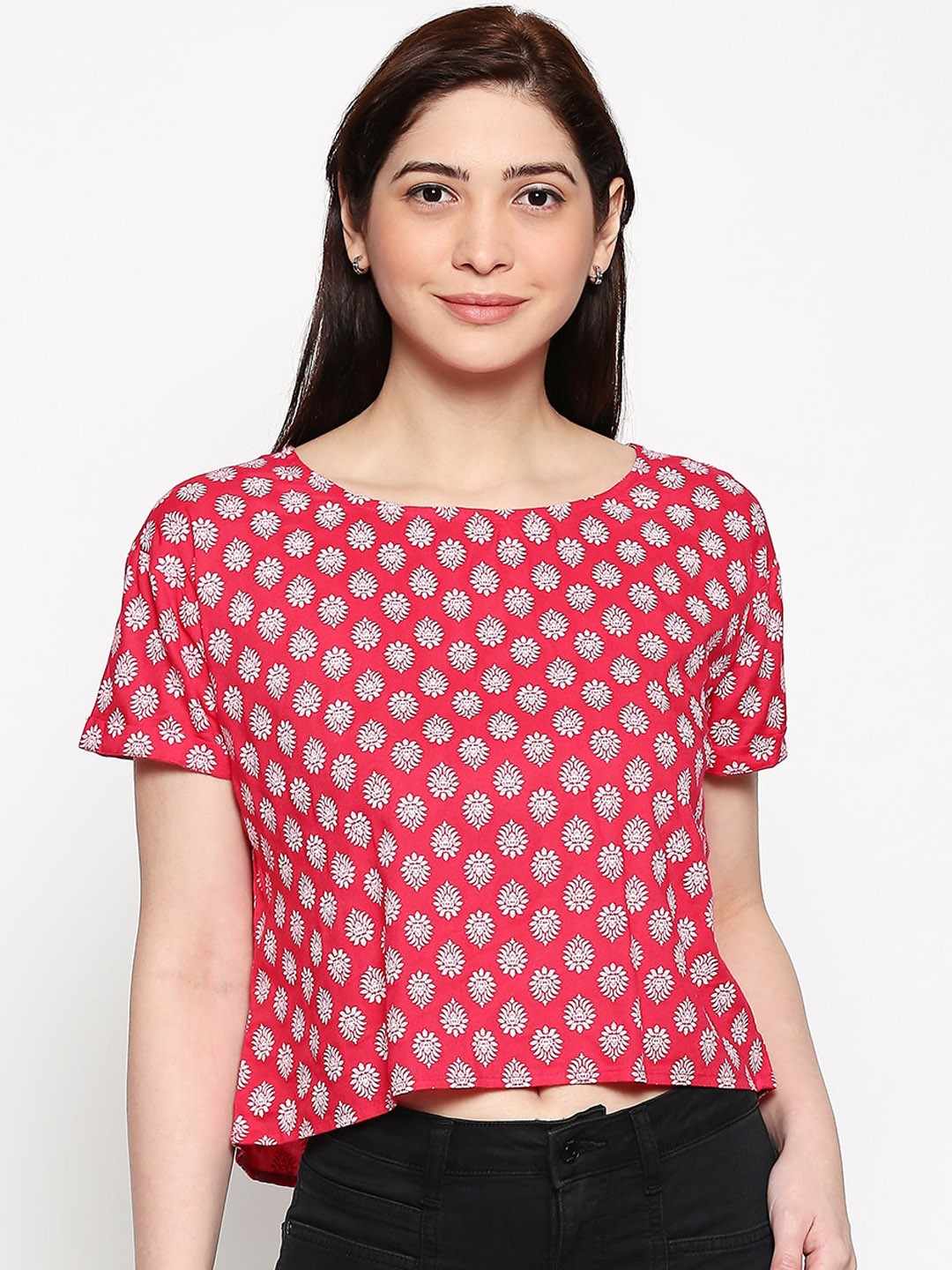 

People Women Pink Printed Crop Top