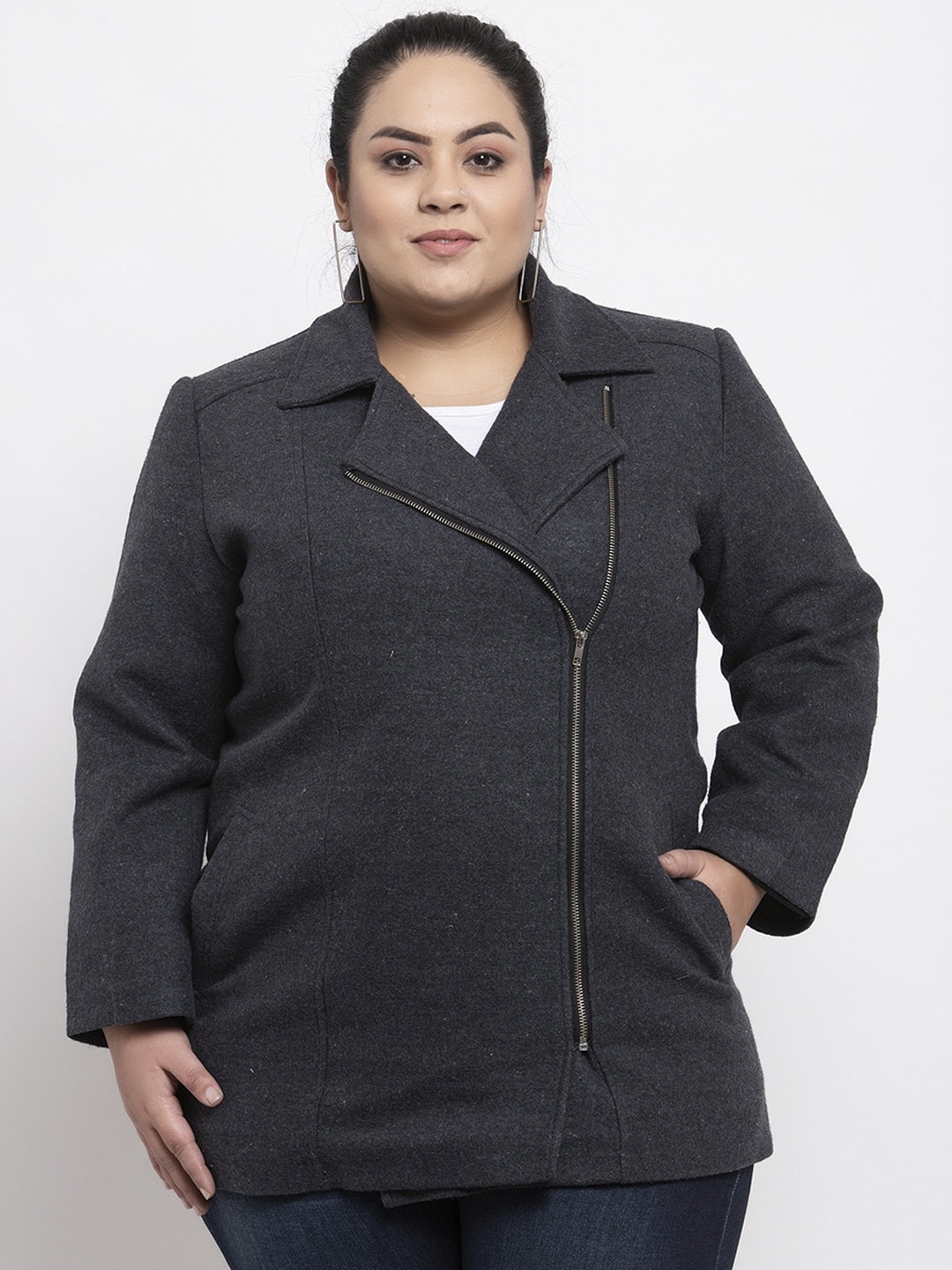 

plusS Women Black Solid Wrap Coat