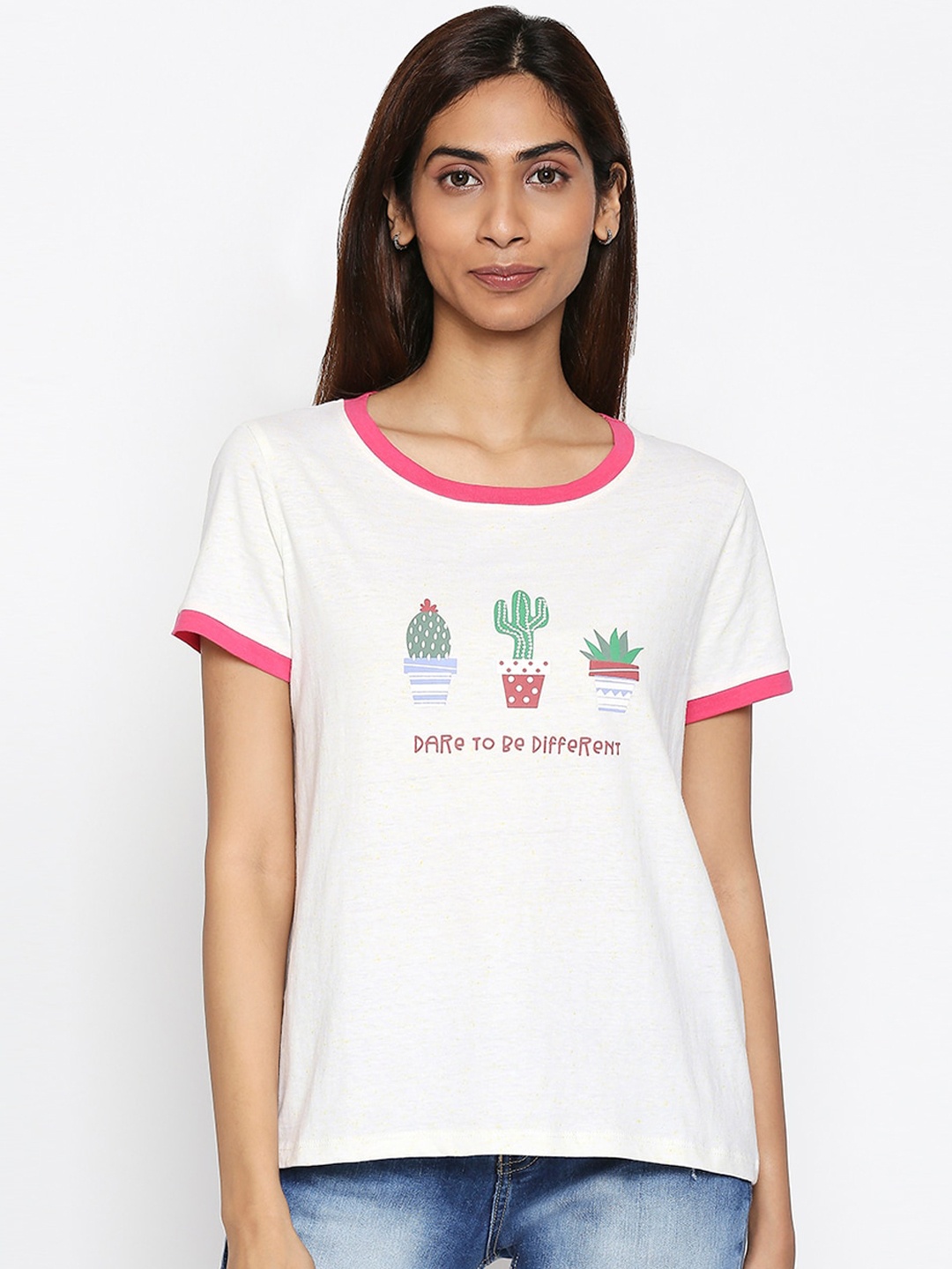 

People Women White Printed Pure Cotton Top