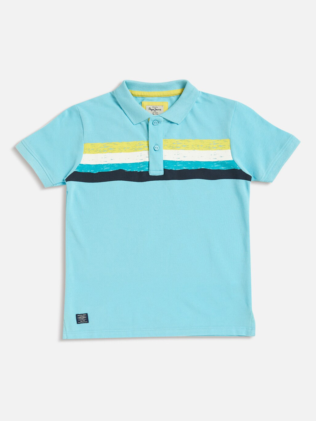 

Pepe Jeans Boys Turquoise Blue Printed Polo Collar Cotton T-shirt
