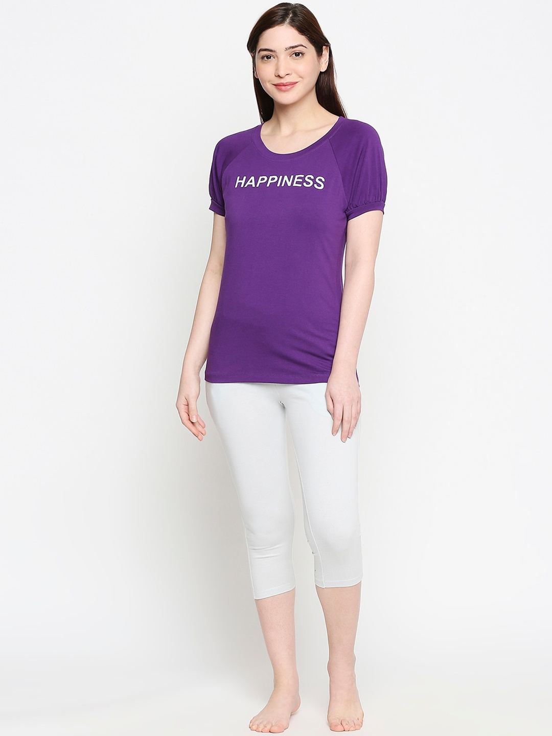 

XIN Women Purple & White Printed Night Suit